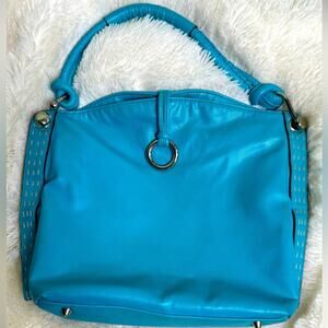 Turquoise Faux Leather Shoulder Bag with Silvertone Hardware
